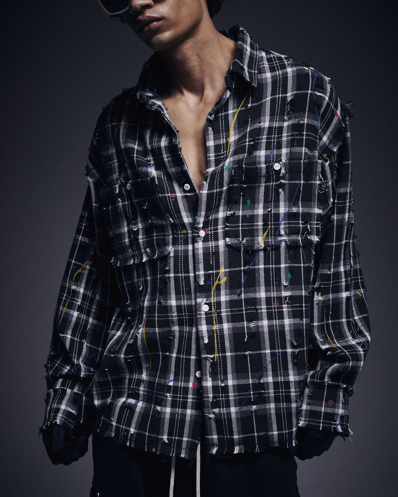 DankeSchon/ダンケシェーン/DAMAGE PAINT CHECK L/S SHIRTS