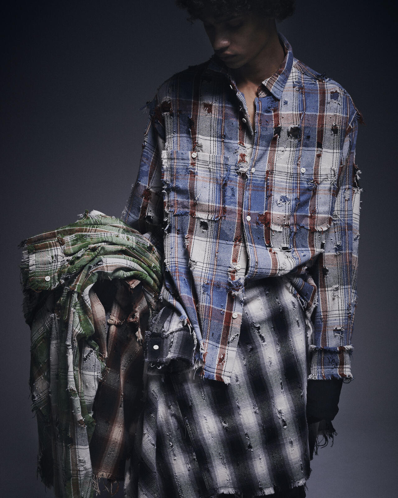 DankeSchon/ダンケシェーン/DAMAGE OMBRE CHECK L/S SHIRTS