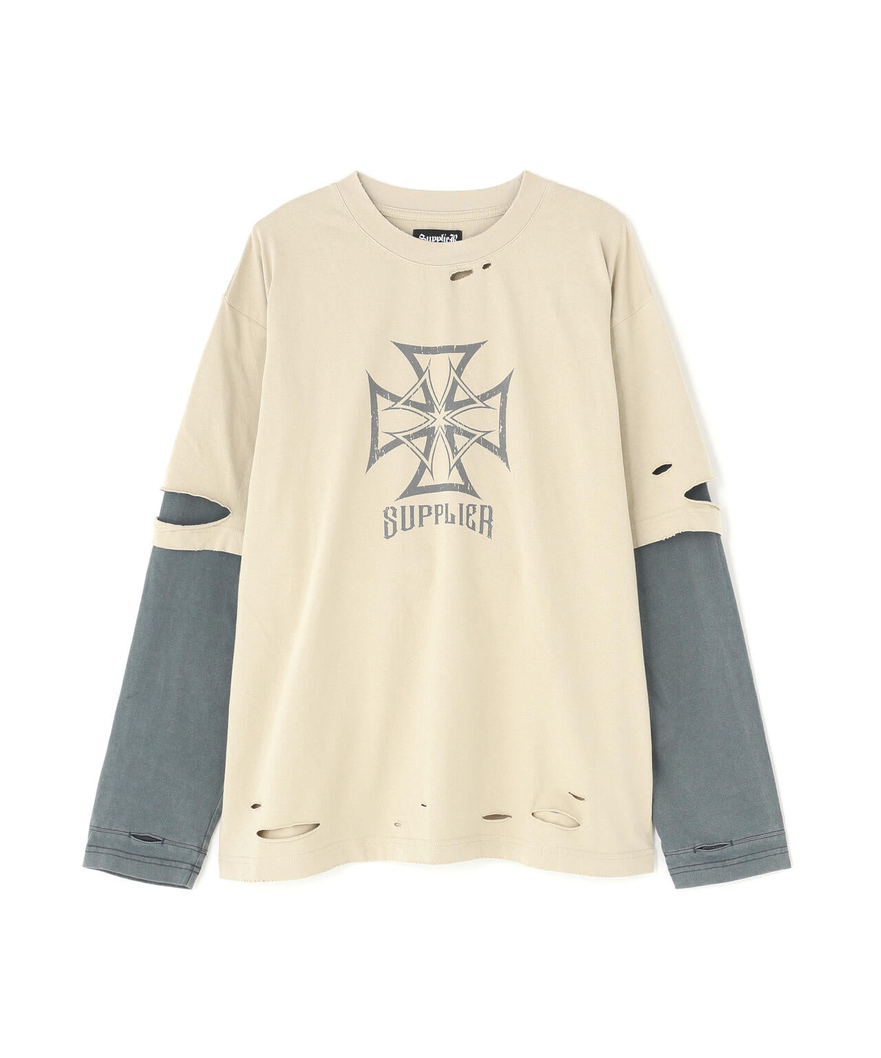 SUPPLIER/サプライヤー/Dusty Iron Cross Layered Long Sleeve Tee