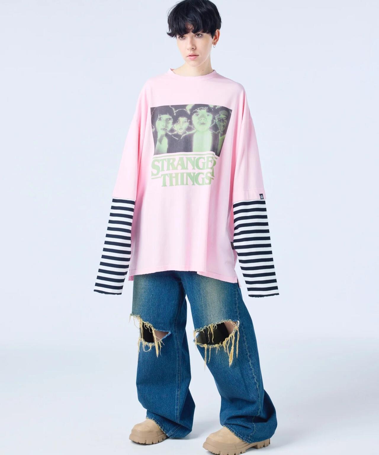 littlesunnybite/× stranger things graphic fake layered long tee