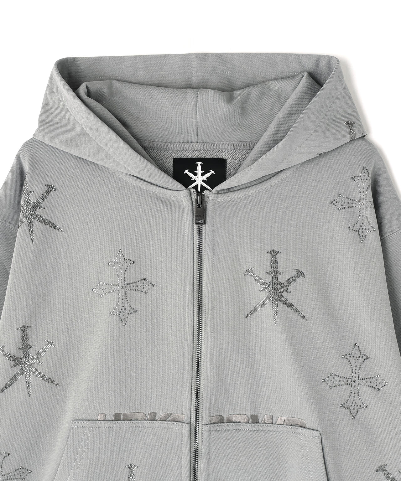 UNKNOWNLONDON/アンノウンロンドン/Dagger Cross Rhinestone Zip Hoodie
