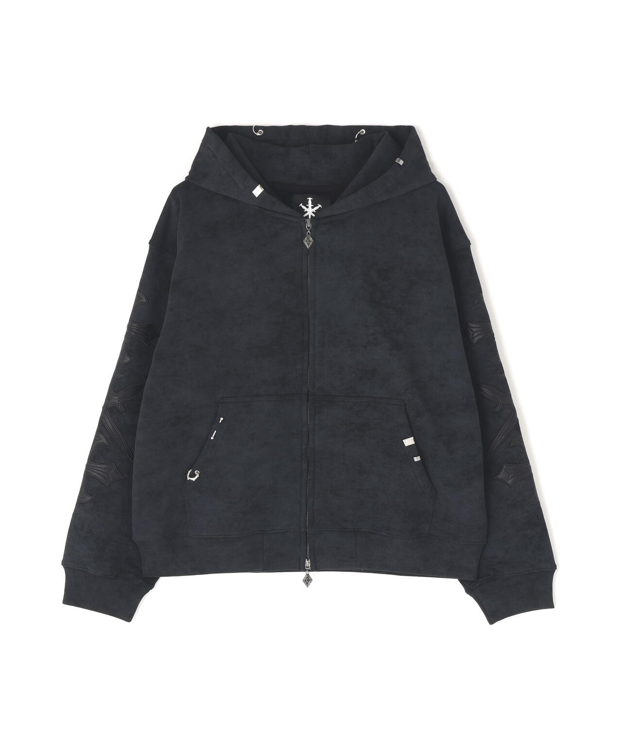 UNKNOWNLONDON/アンノウンロンドン/Dagger Cross Leather Patch Zip Hoodie