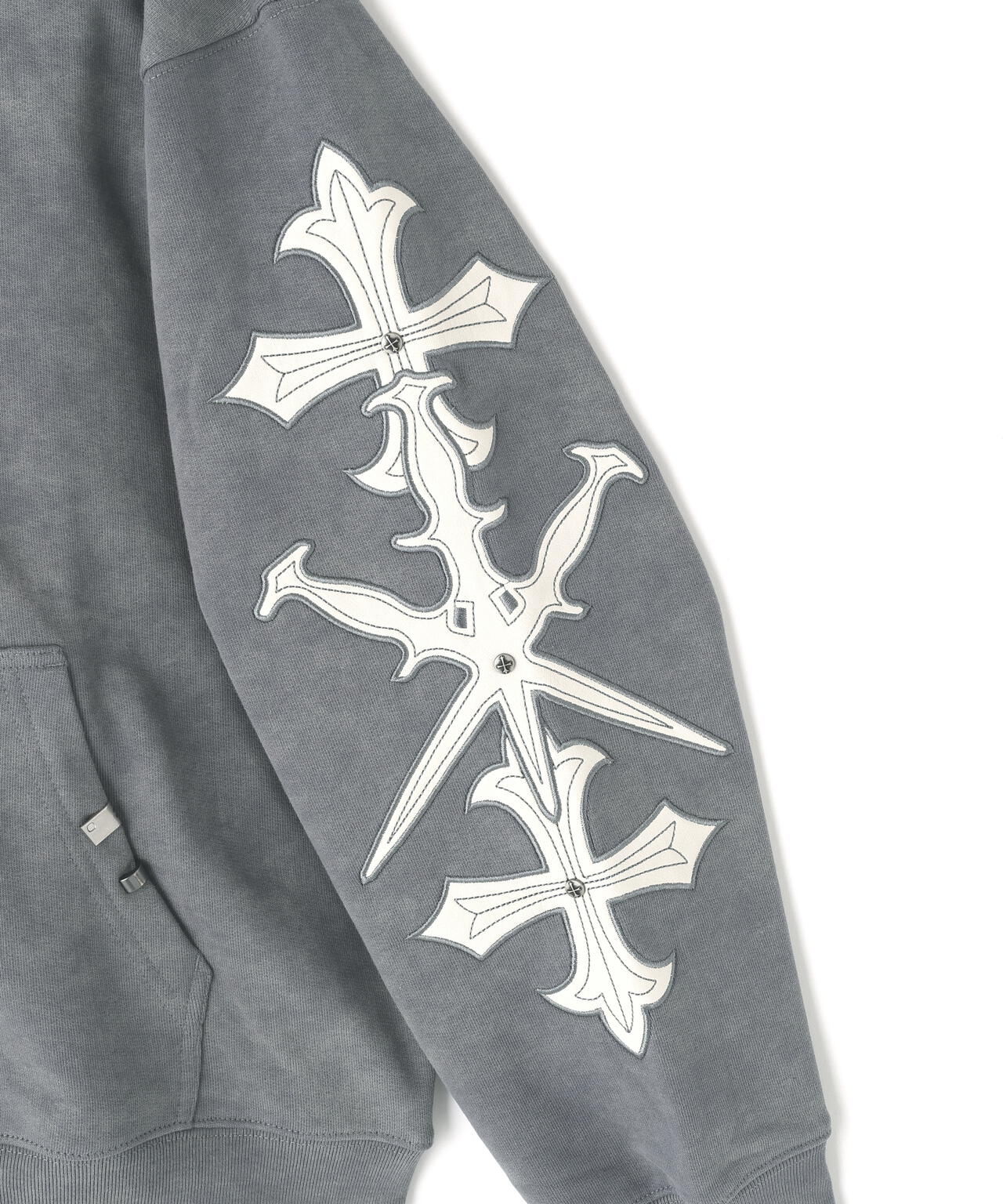 UNKNOWNLONDON/アンノウンロンドン/Dagger Cross Leather Patch Zip Hoodie