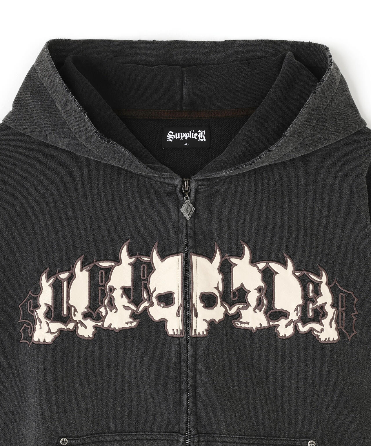 SUPPLIER/サプライヤー/DEMON SKULL LEATHER PAT ZIP HOODIE