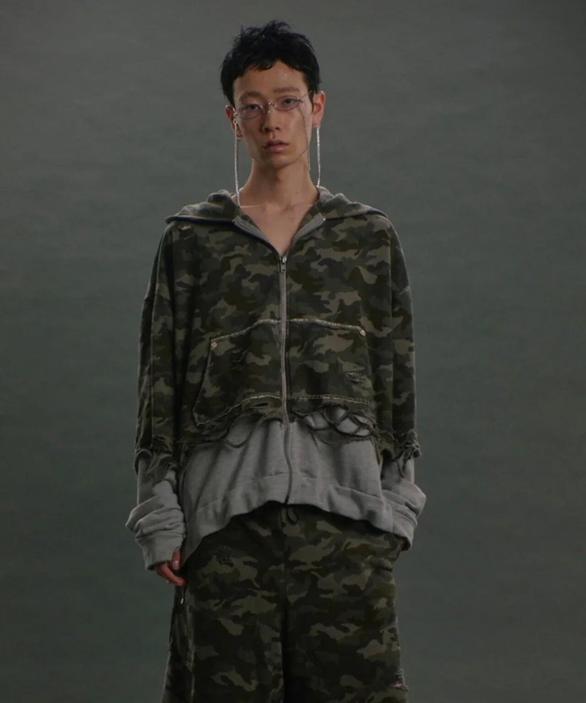 neith./ネイス/Layered Crush Hoodie(Camo×Gray)