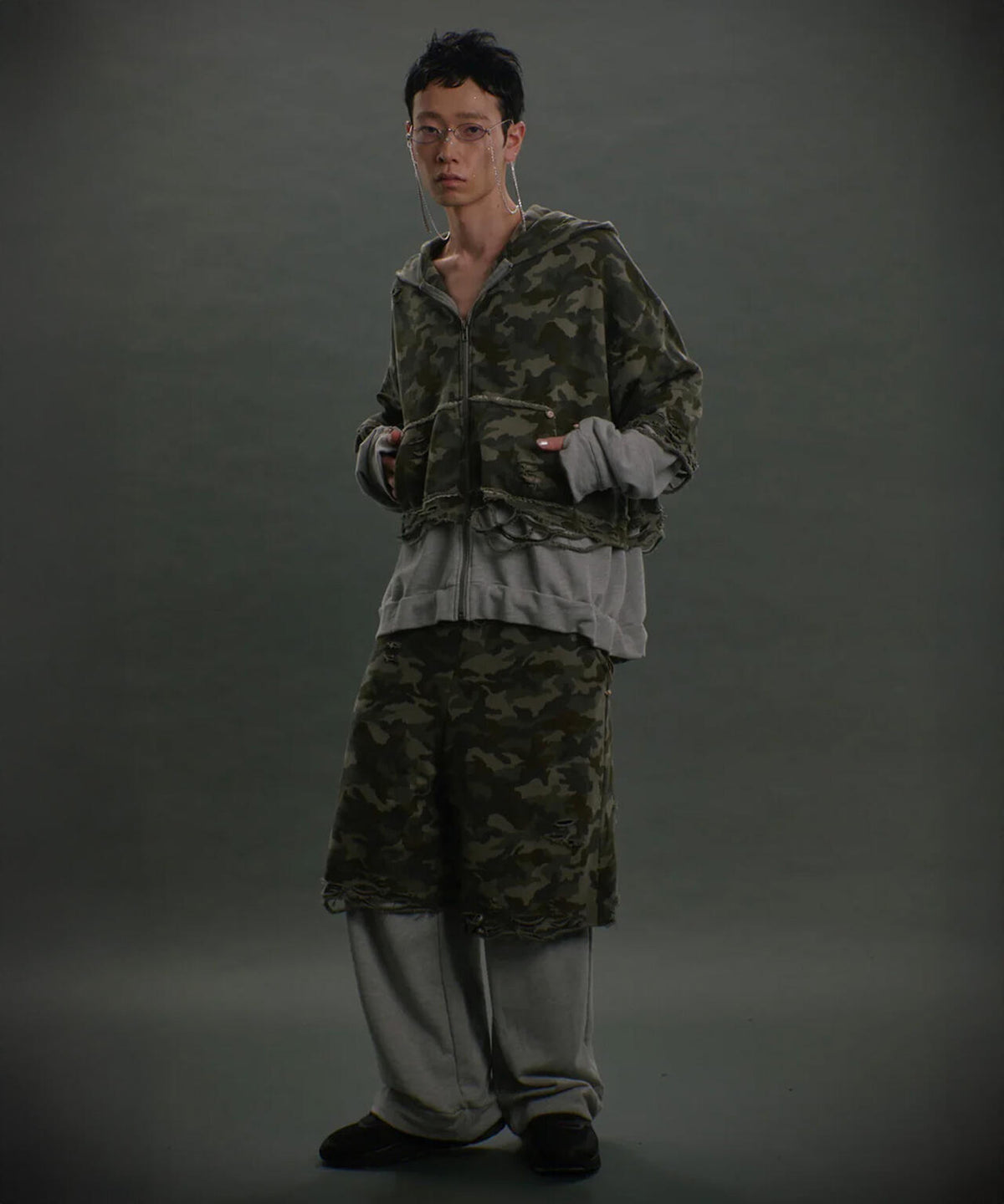 neith./ネイス/Layered Crush Hoodie(Camo×Gray)