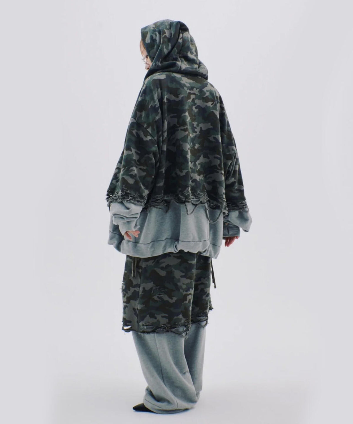 neith./ネイス/Layered Crush Hoodie(Camo×Gray)