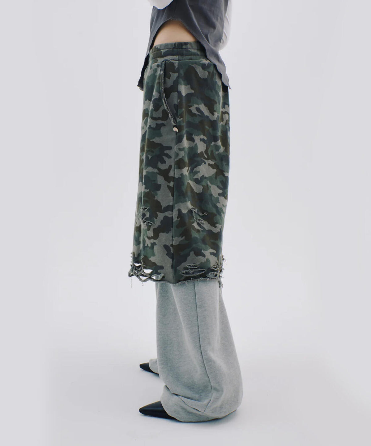 neith./ネイス/Layered Crush Sweat Pants(Camo×Gray)