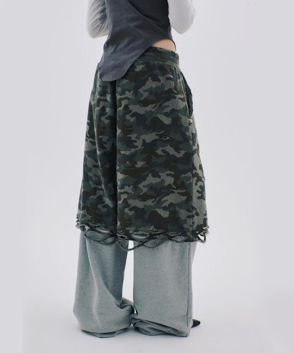 neith./ネイス/Layered Crush Sweat Pants(Camo×Gray)