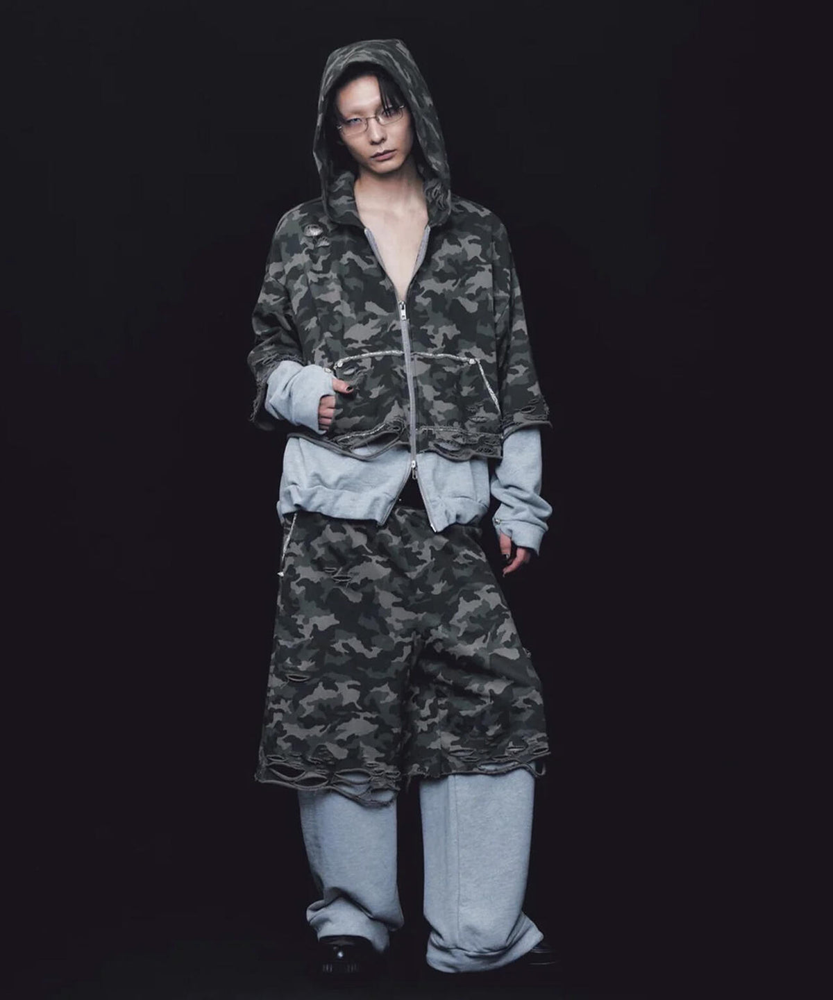 neith./ネイス/Layered Crush Sweat Pants(Camo×Gray)