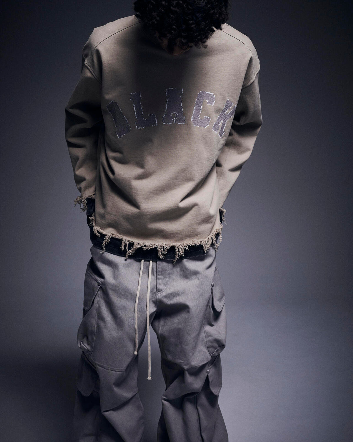 DankeSchon/ダンケシェーン/CUT FRINGE SWEAT CREWNECK BLACK