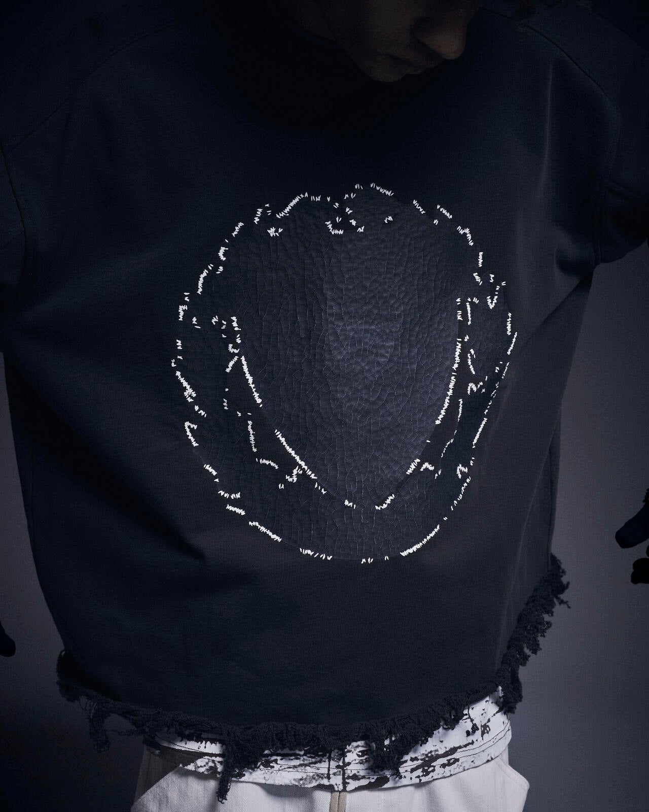 DankeSchon/ダンケシェーン/CUT FRINGE SWEAT CREWNECK EMBLEM