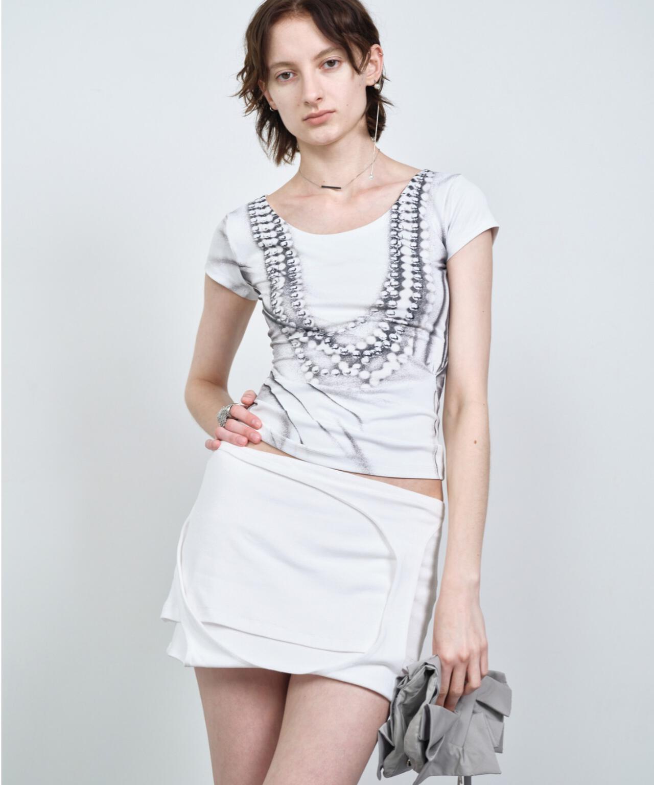 NACHE/ナチェ/PEARL NECKLACE PRINTED T-SHIRT