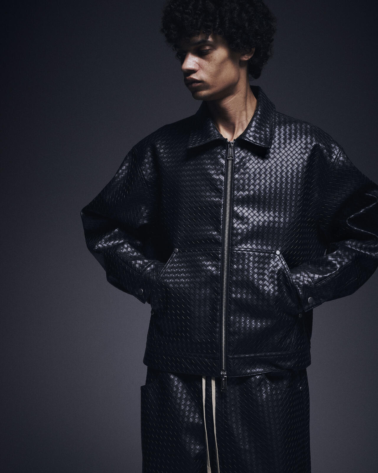 DankeSchon/ダンケシェーン/WOVEN FAUX LEATHER BLOUSON
