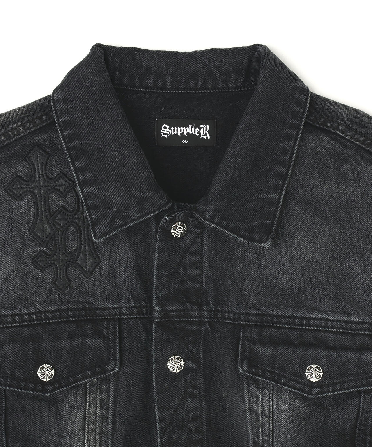 SUPPLIER/サプライヤー/Multiple Cross Leather Patch Denim Jacket