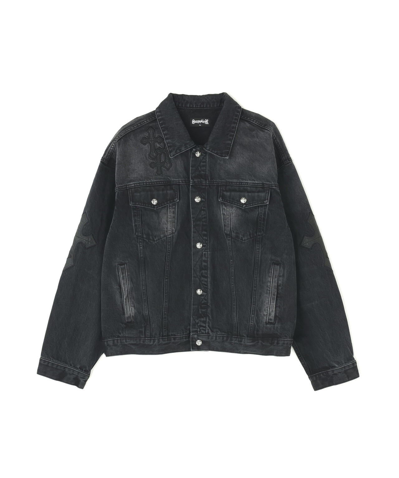 SUPPLIER/サプライヤー/Multiple Cross Leather Patch Denim Jacket