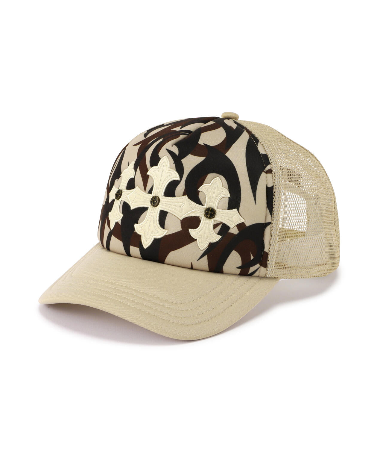 SUPPLIER/サプライヤー/TRIBAL CAMO CROSS LEATHER PATCH MESH CAP