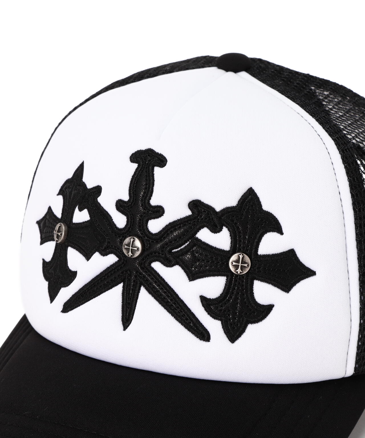 UNKNOWNLONDON/アンノウンロンドン/Dagger Cross Leather Patch Mash Cap