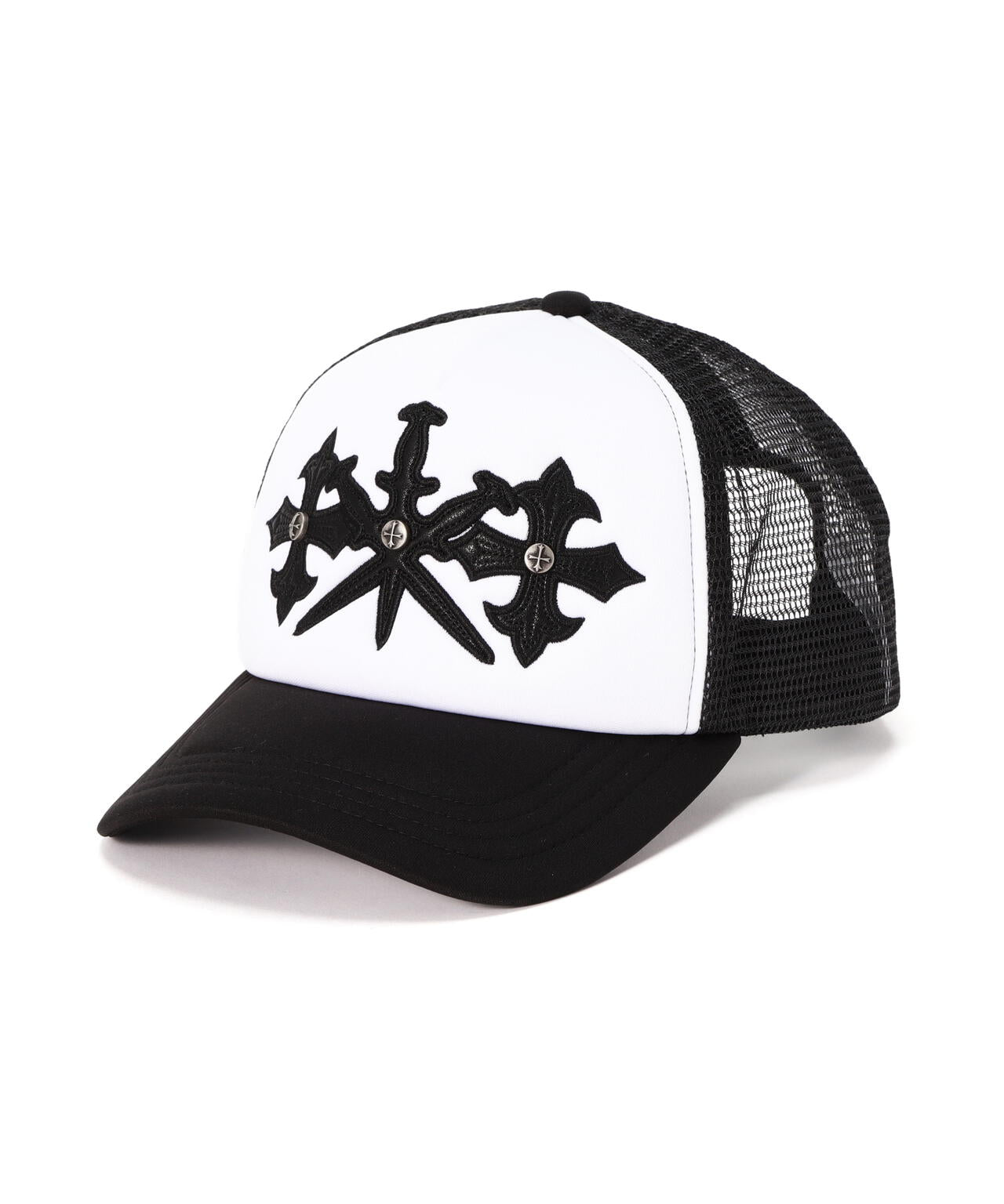 UNKNOWNLONDON/アンノウンロンドン/Dagger Cross Leather Patch Mash Cap