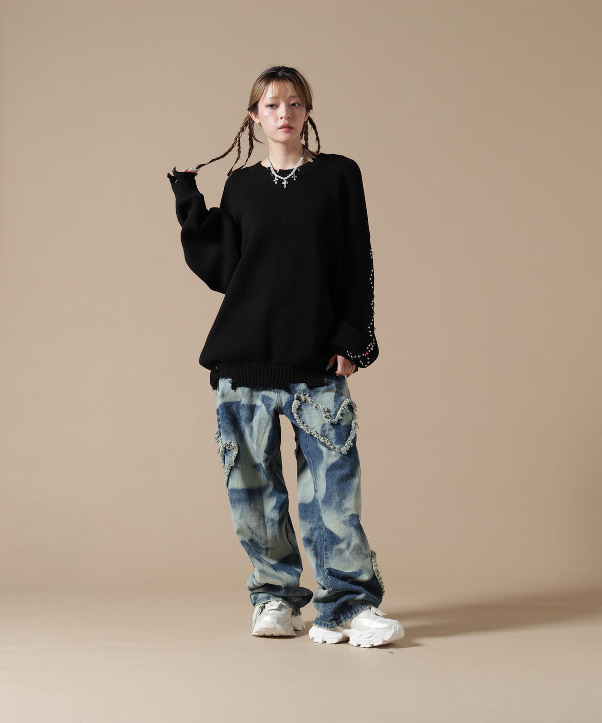 SIS/エスアイエス/Heart Bleach Denim Pants