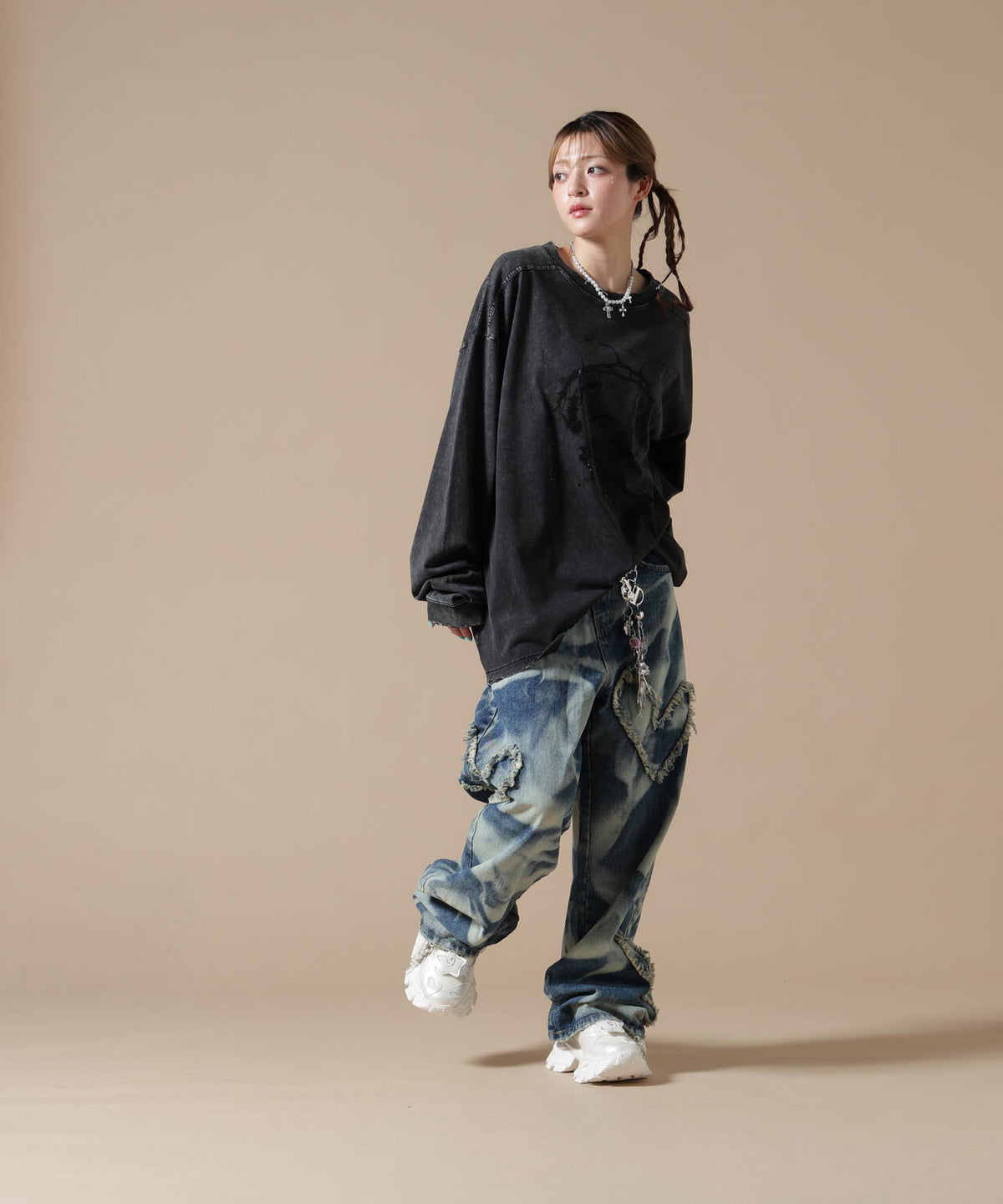 SIS/エスアイエス/Heart Bleach Denim Pants
