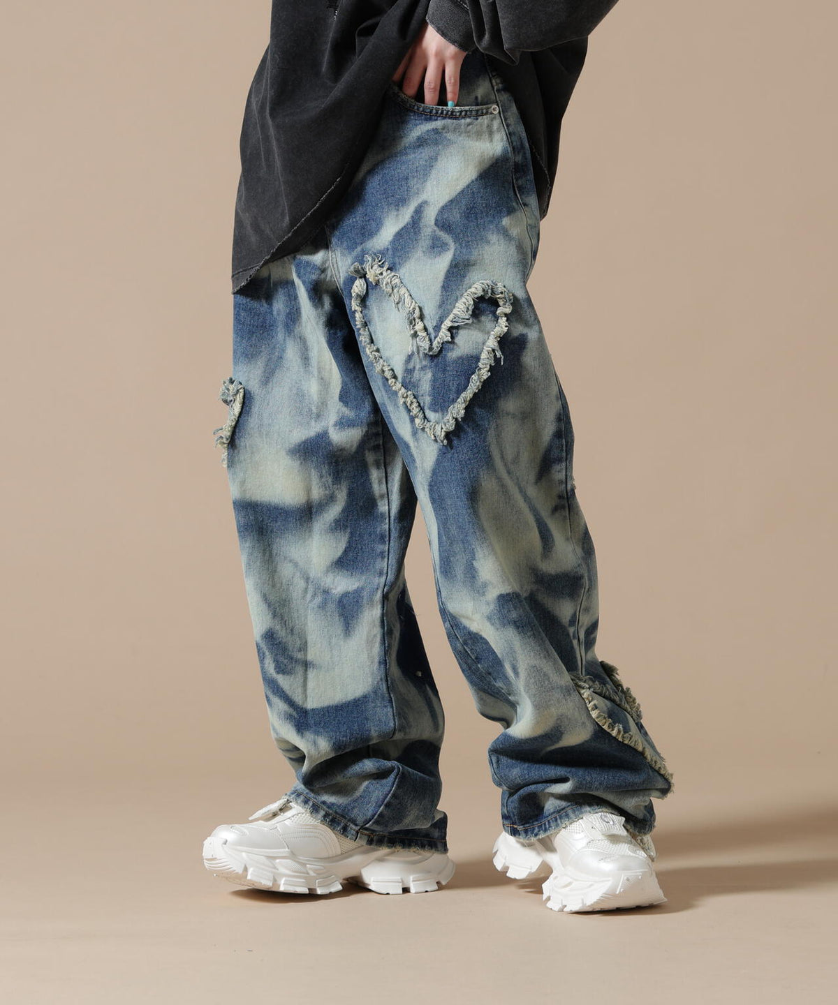 SIS/エスアイエス/Heart Bleach Denim Pants