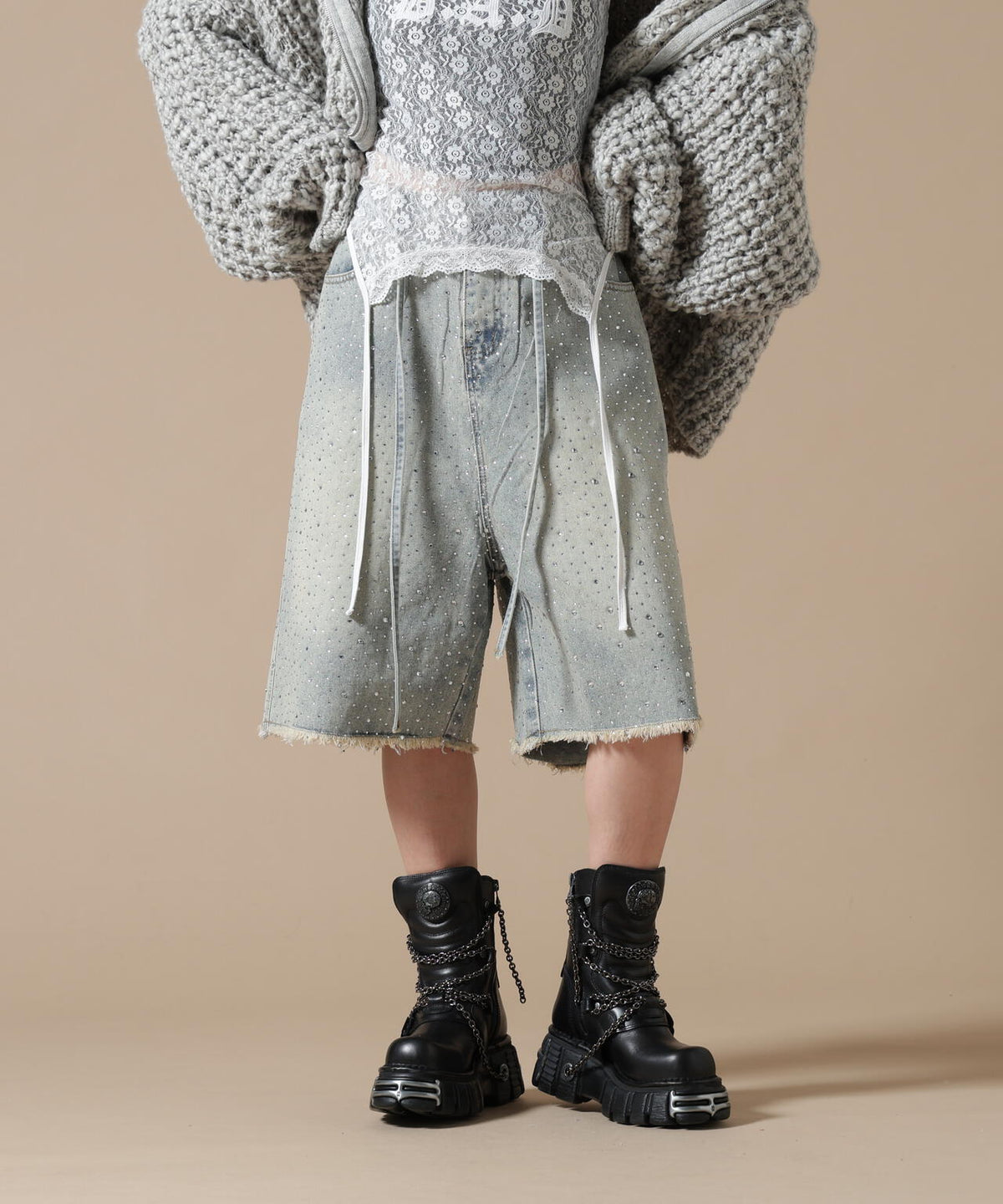 SIS/エスアイエス/RhineStone Short Denim Pants
