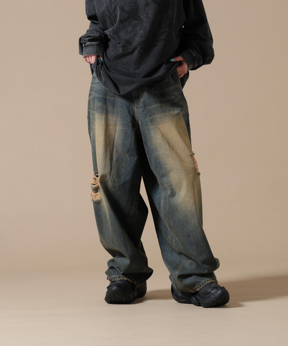 SIS/エスアイエス/Washed Wide Denim pants