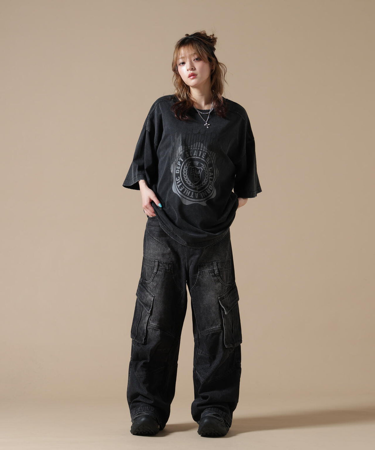 SIS/エスアイエス/Washed Denim Wide Cargo Pants