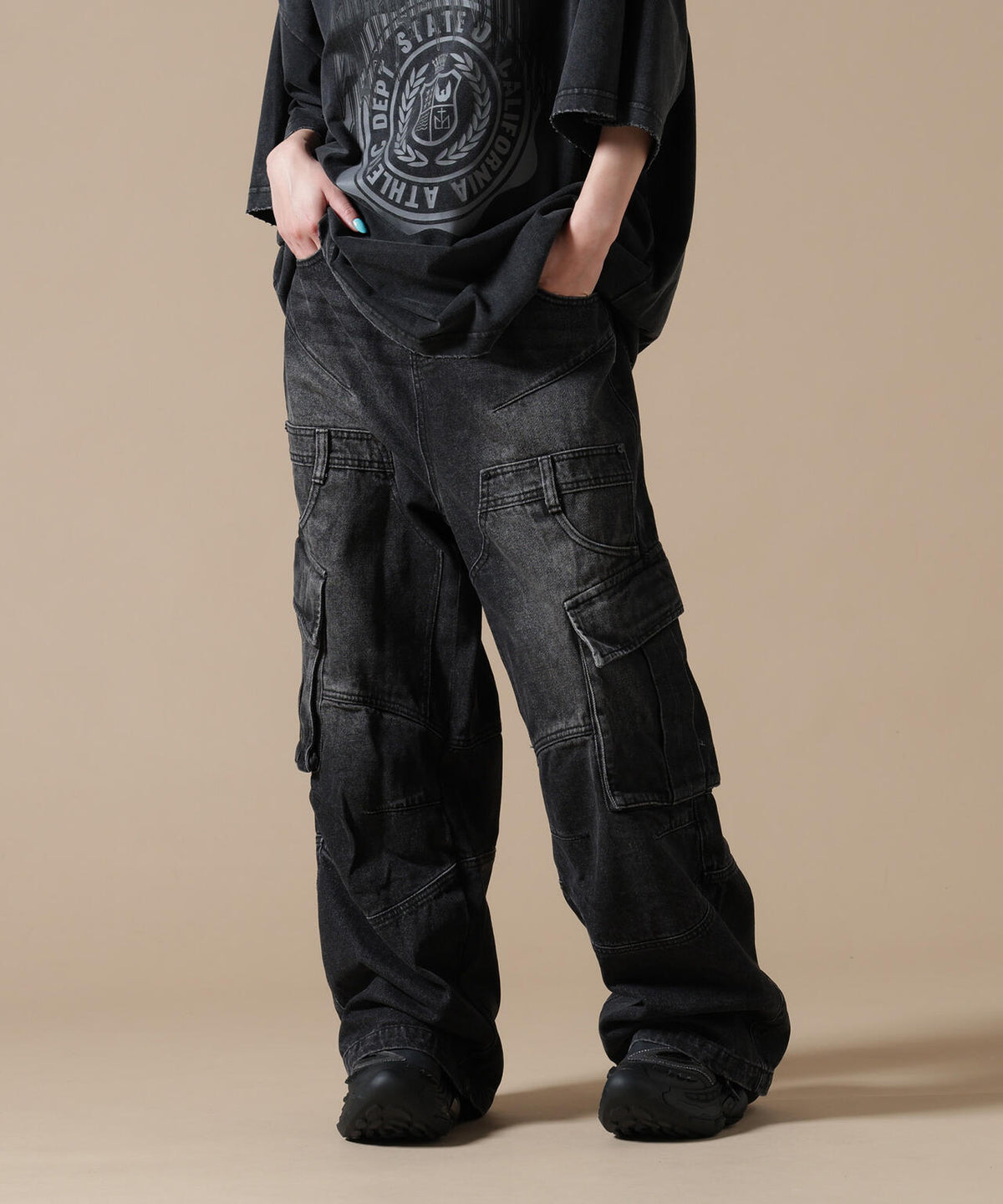 SIS/エスアイエス/Washed Denim Wide Cargo Pants