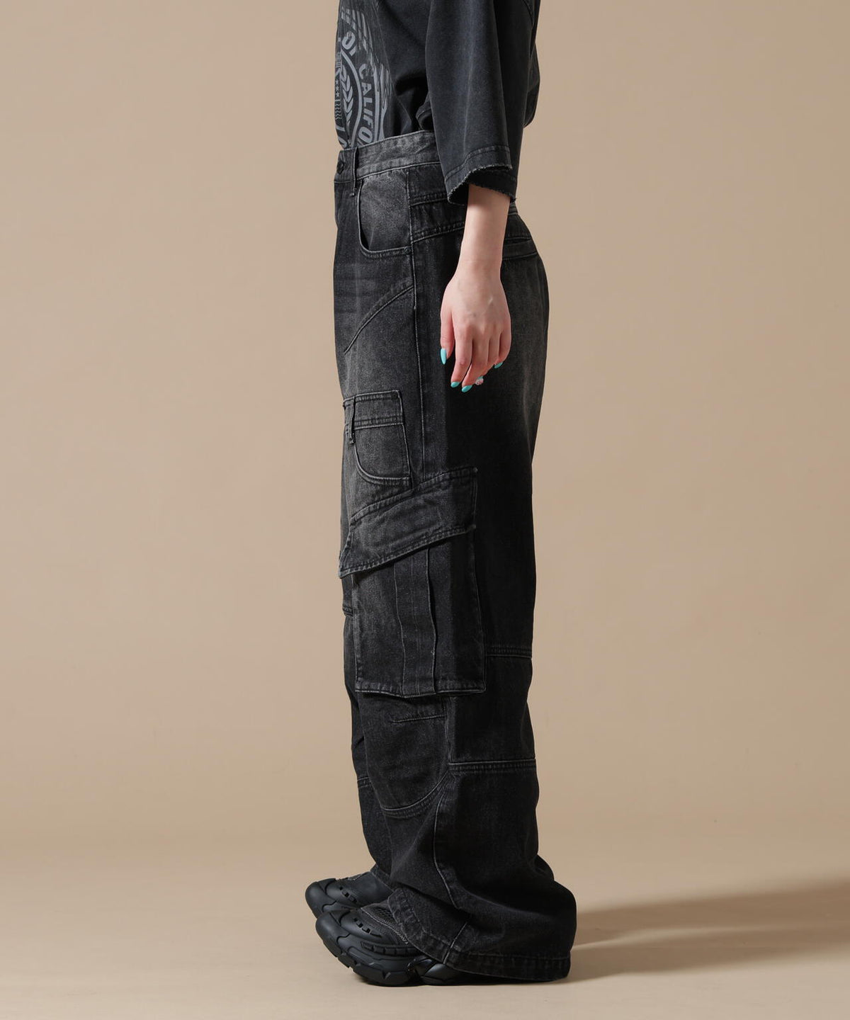 SIS/エスアイエス/Washed Denim Wide Cargo Pants