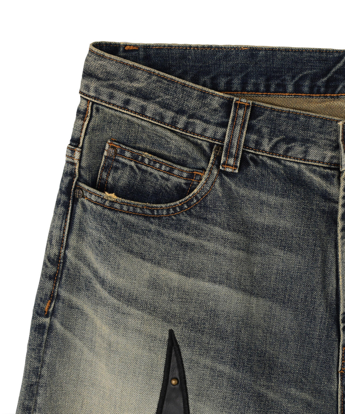 SUPPLIER/サプライヤー/Studs Tribal Leather Patch Curve Denim