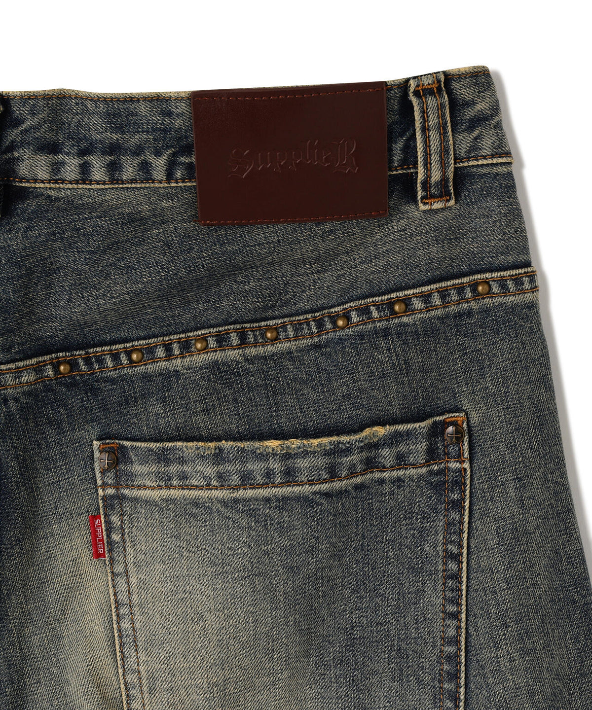 SUPPLIER/サプライヤー/Studs Tribal Leather Patch Curve Denim