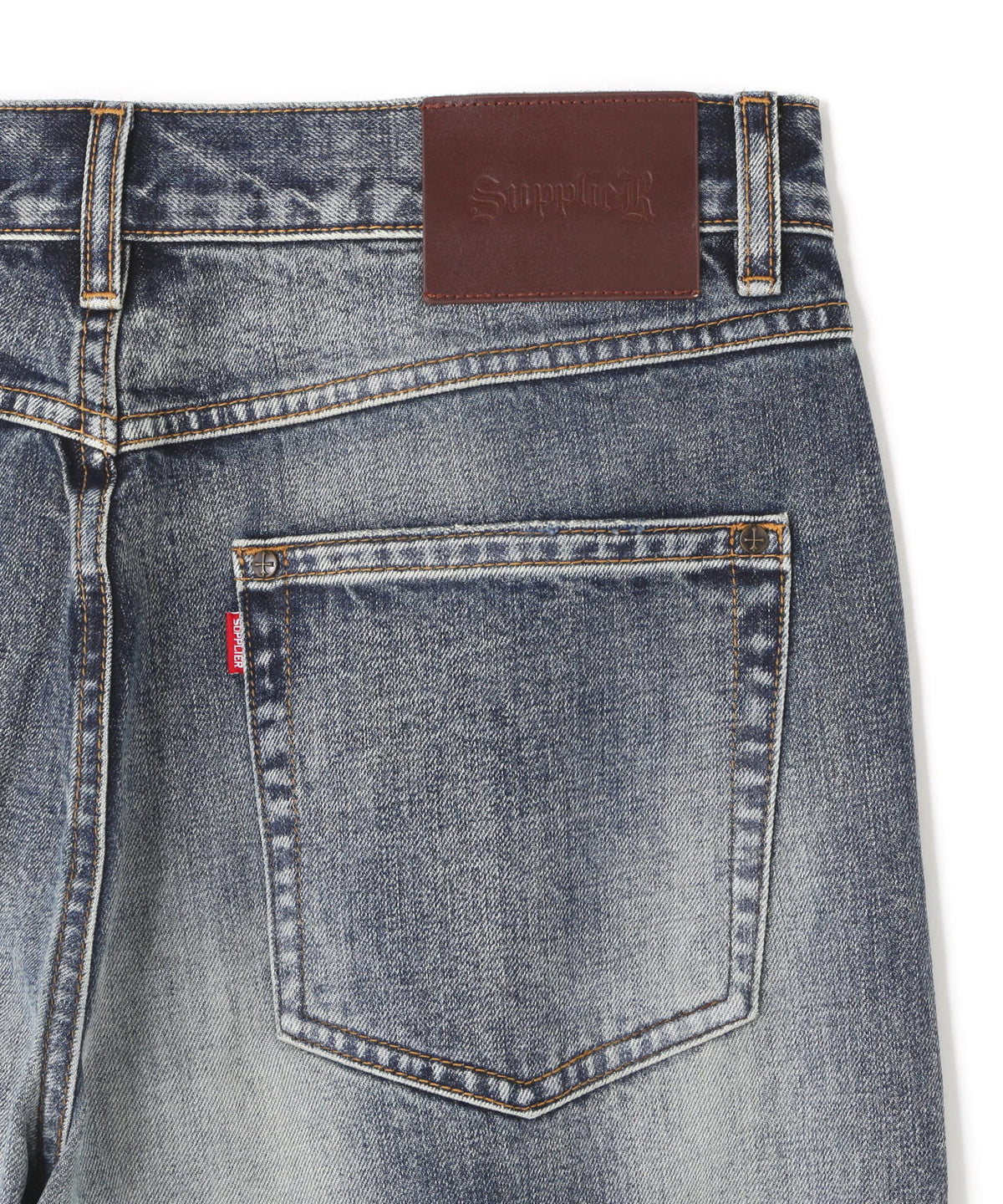 SUPPLIER/サプライヤー/Multiple Cross Leather Patch Baggy Denim