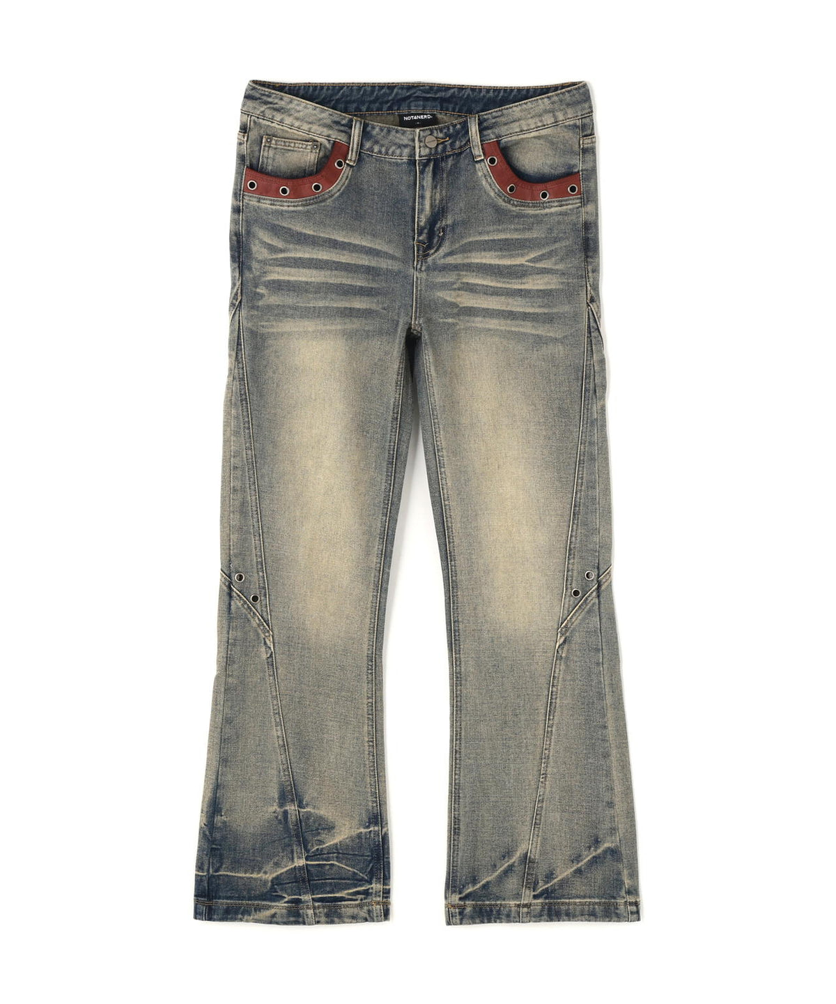 NOT4NERD/ノットフォーナード/Contrast Panel Low Rise Flare Fit Denim Pants