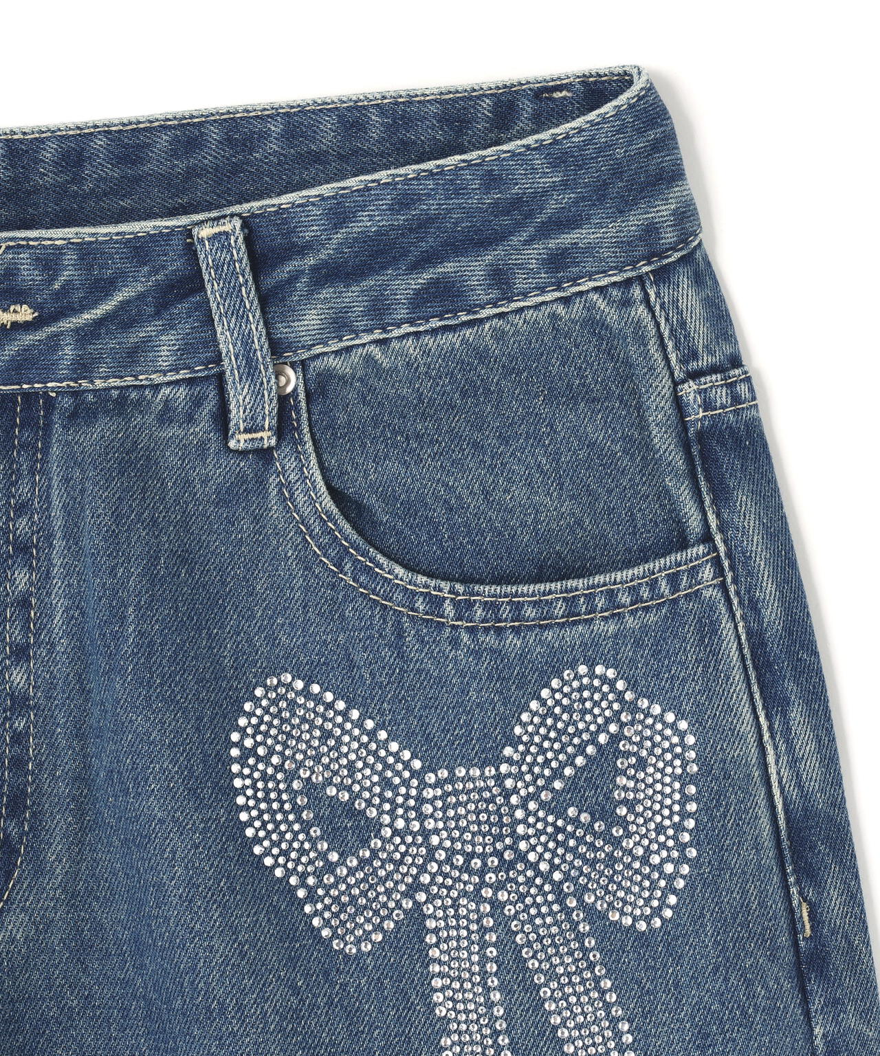 SIS/エスアイエス/Ribbon Rhinestone Denim
