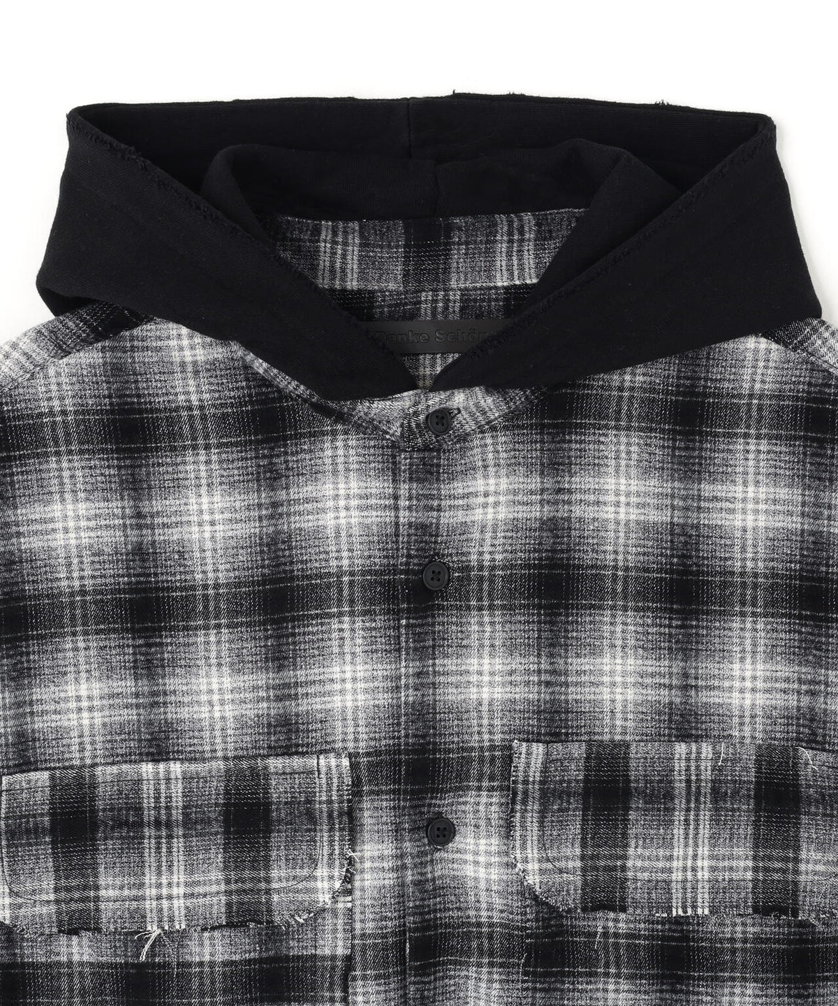 DankeSchon/ダンケシェーン/CUTOFF SWEATHOOD CHECK SHIRTS
