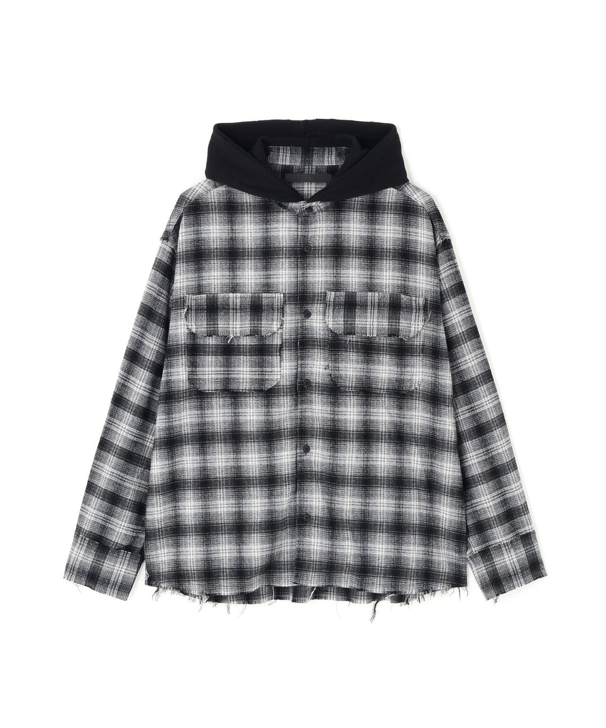 DankeSchon/ダンケシェーン/CUTOFF SWEATHOOD CHECK SHIRTS