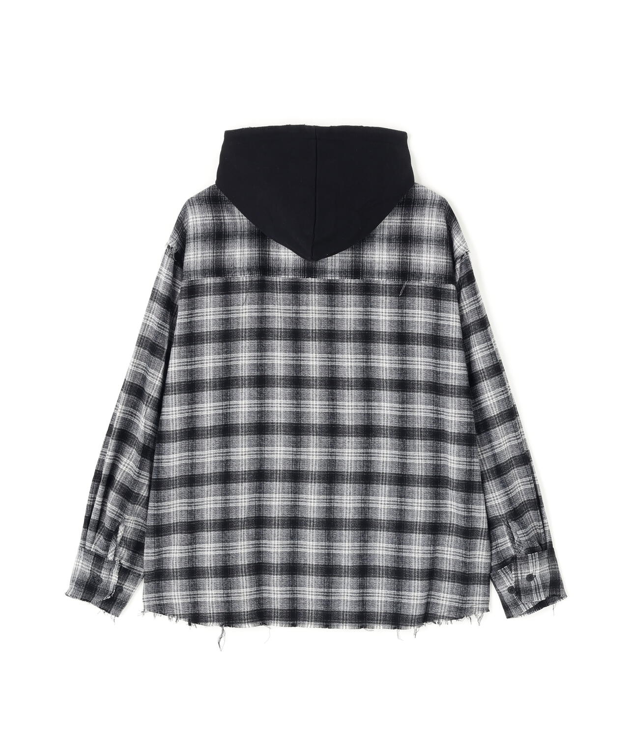 DankeSchon/ダンケシェーン/CUTOFF SWEATHOOD CHECK SHIRTS