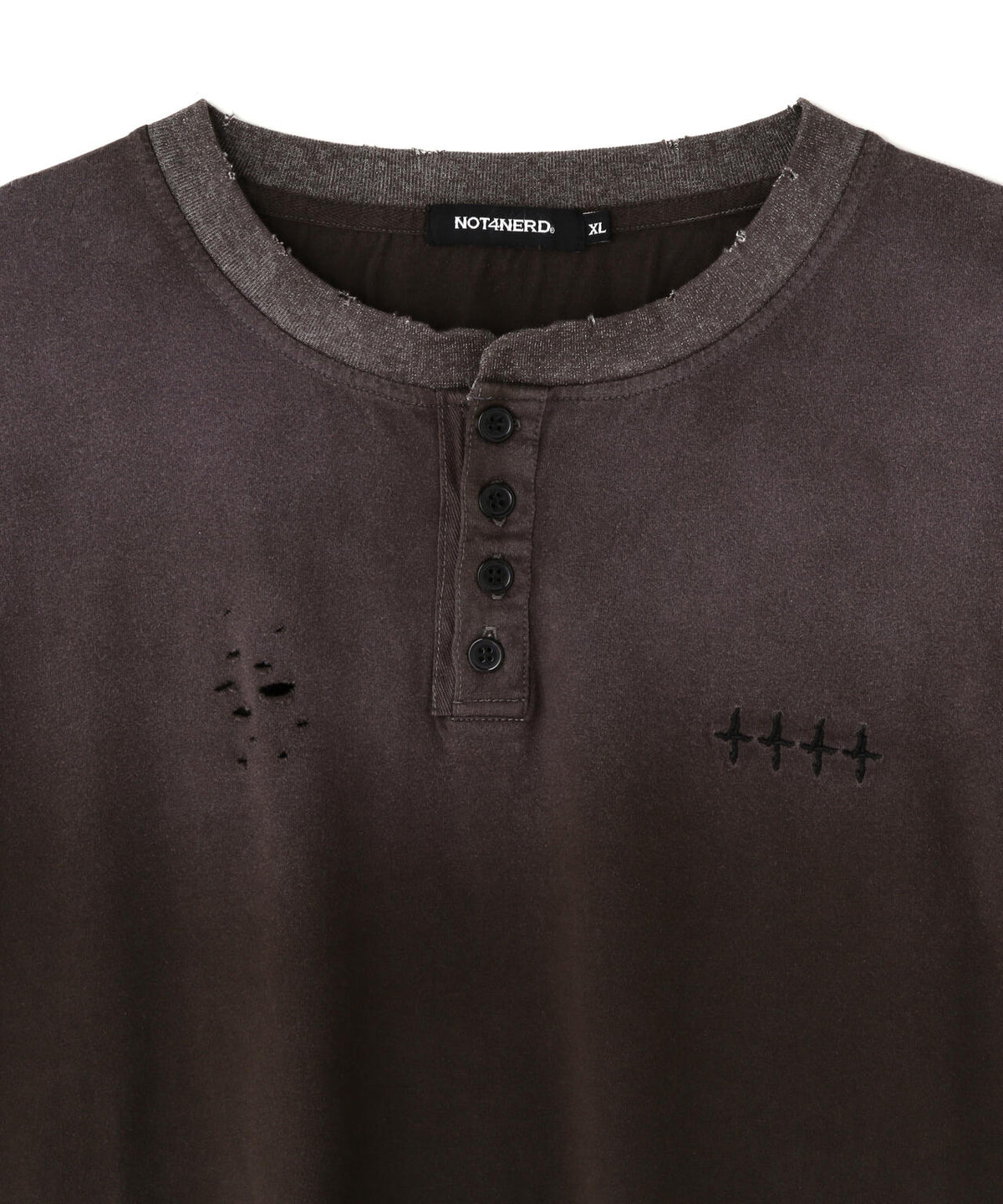 NOT4NERD/ノットフォーナード/DISTRESSED LAYER HENLEY NECK L/S TEE