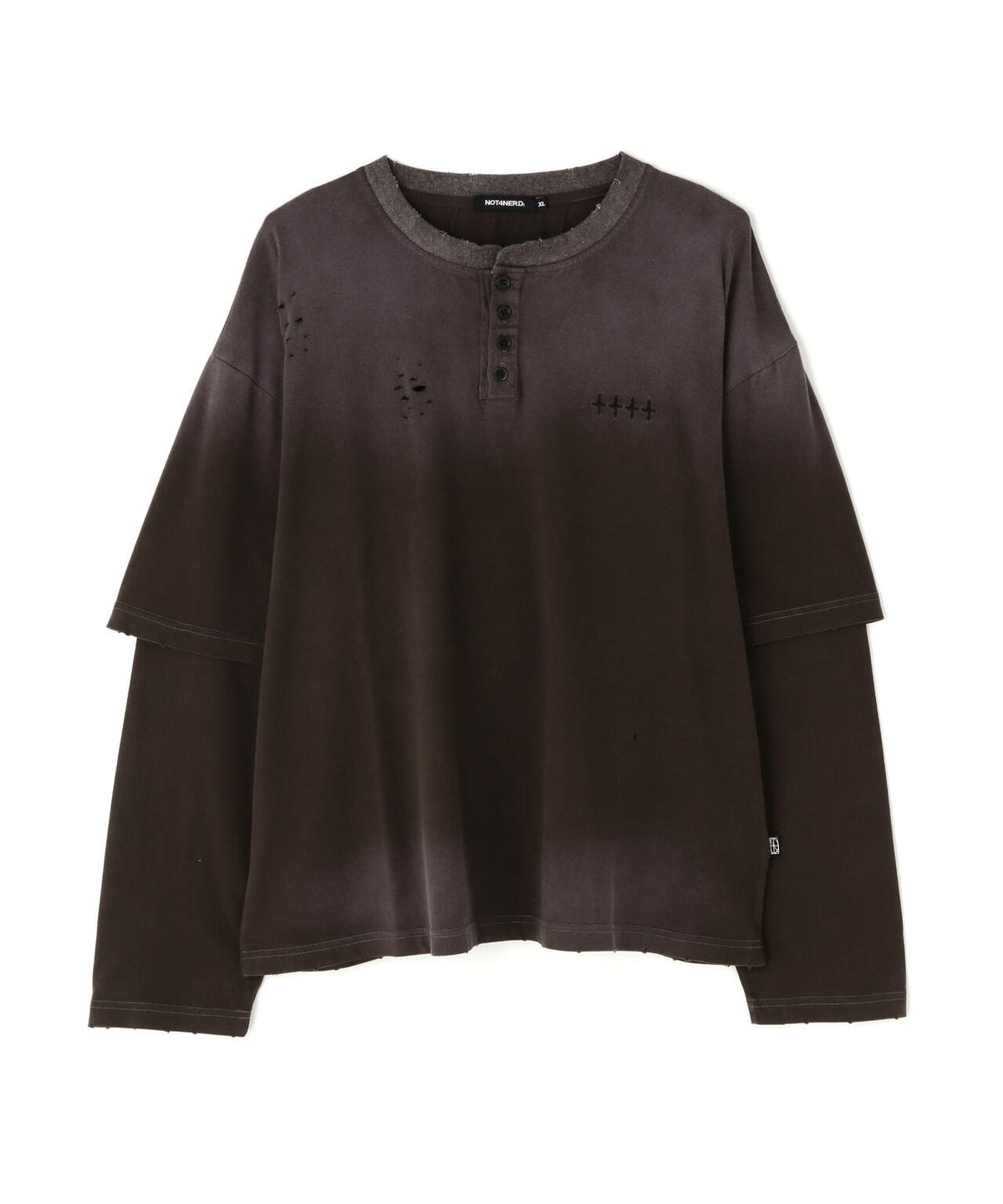 NOT4NERD/ノットフォーナード/DISTRESSED LAYER HENLEY NECK L/S TEE