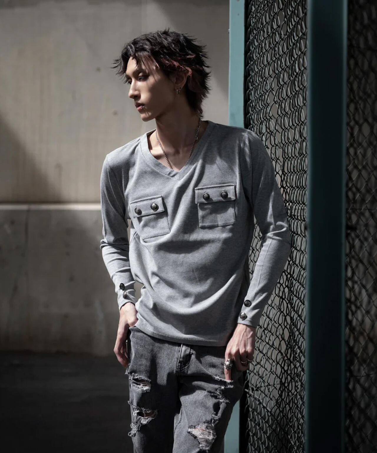 gibous/ギボス/Button v neck tops