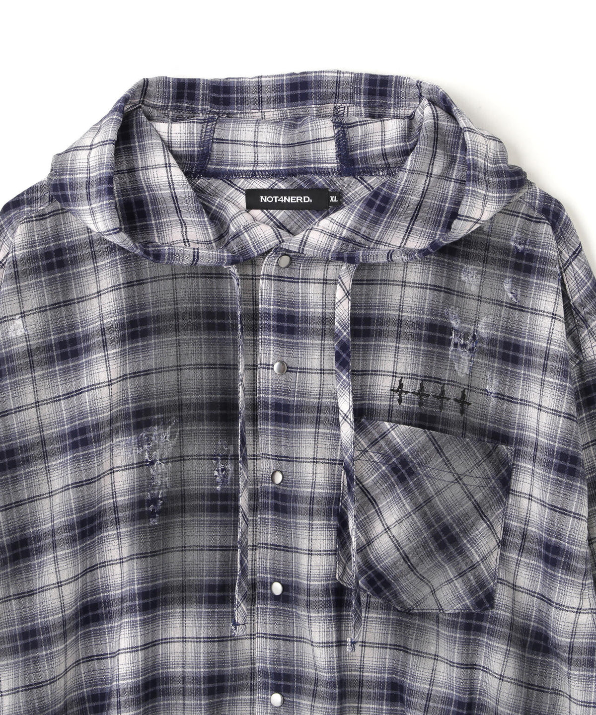 NOT4NERD/ノットフォーナード/DIRTY WASH DISTRES CHK HOODIE SHIRT