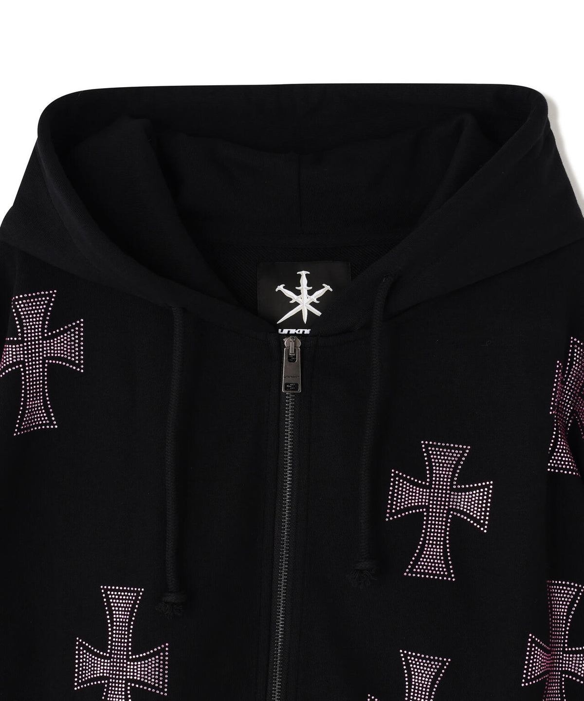 UNKNOWNLONDON/アンノウンロンドン/Allover Cross Rhinestone Zip Hoodie