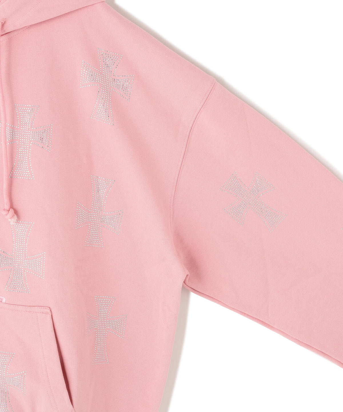 UNKNOWNLONDON/アンノウンロンドン/Pink Allover Cross Rhinestone Zip Hoodie