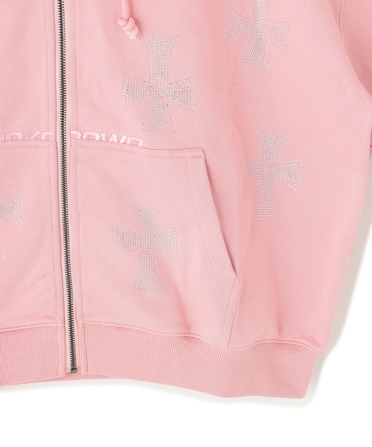 UNKNOWNLONDON/アンノウンロンドン/Pink Allover Cross Rhinestone Zip Hoodie