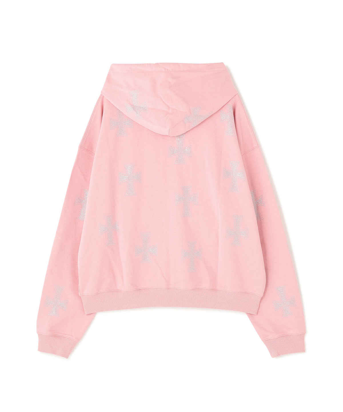 UNKNOWNLONDON/アンノウンロンドン/Pink Allover Cross Rhinestone Zip Hoodie