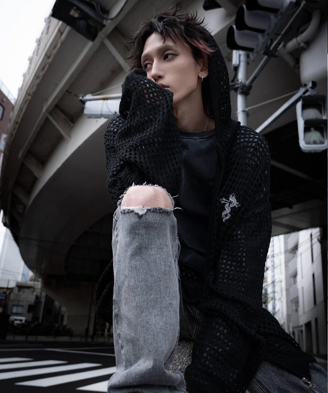 gibous/ギボス/Cross Snake Mesh Parker