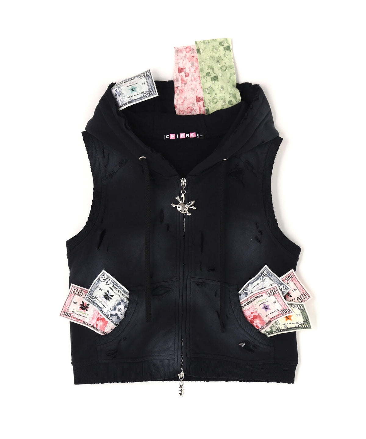 CFIERCE/フィアス/CASH RIPPED SLELES ZIP HOODIE