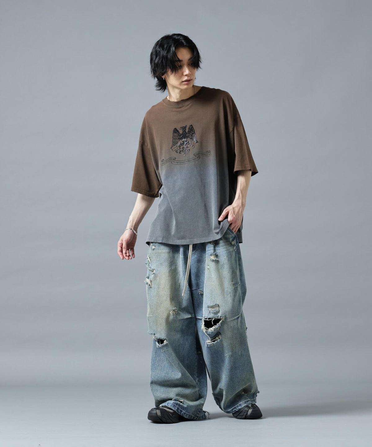 DankeSchon/ダンケシェーン/GRADATION RHINESTONE BIRD TEE